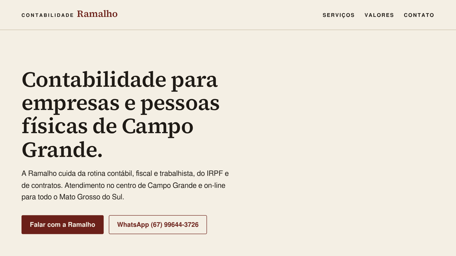 Site da Contabilidade Ramalho em uma tela de computador