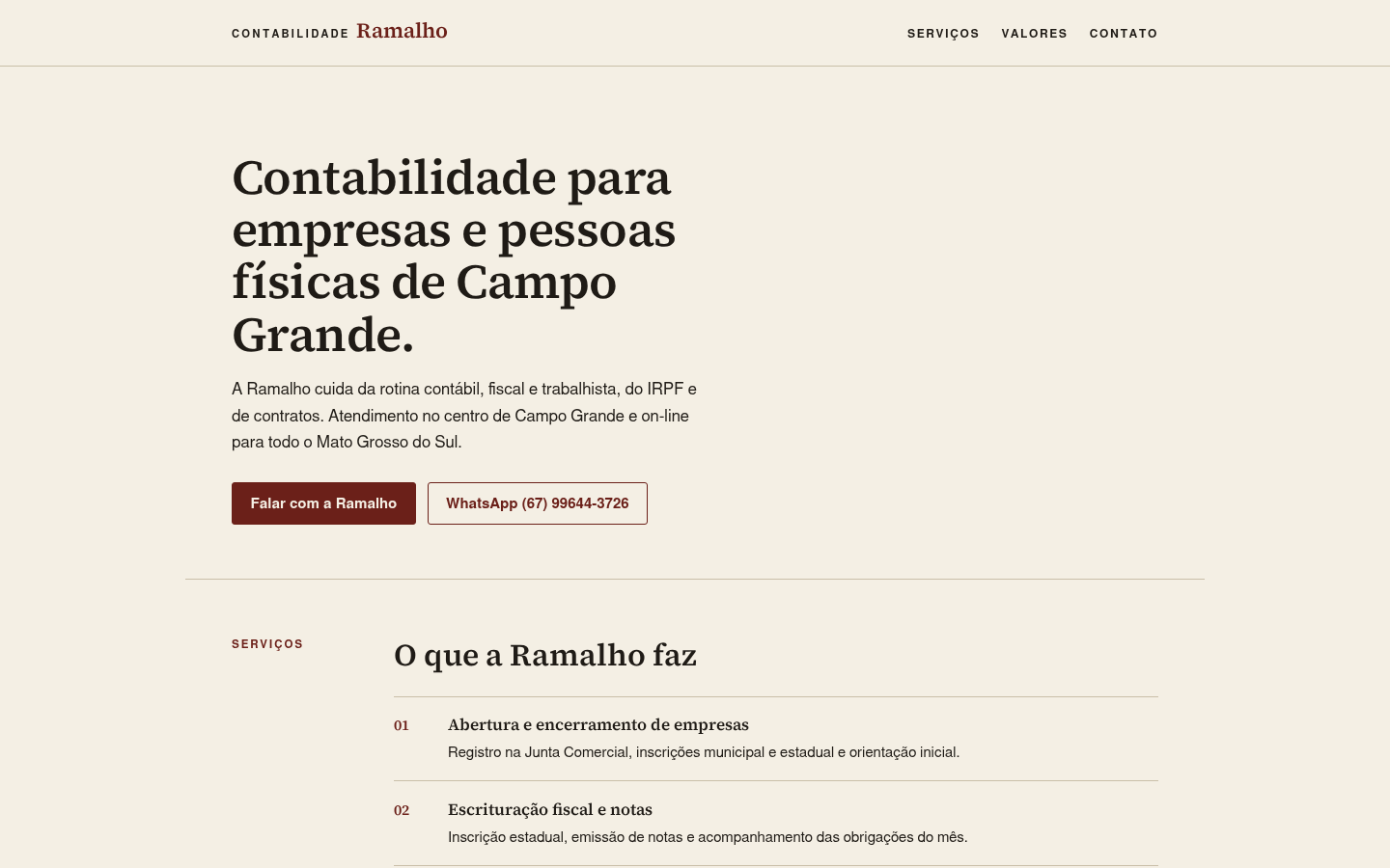 Contabilidade Ramalho website on a desktop screen
